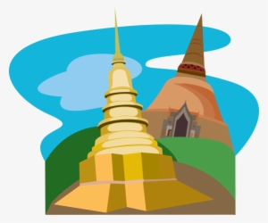 Vector Illustration Of Buddhist Phrathat Hariphunchai - Temple Thai Clipart Png #2566332