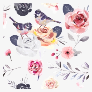 Hand Painted Gray Bird In Flower Cluster Background - Wallpaper #2568104