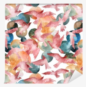 Abstract Watercolor Circles And Flying Birds Seamless #2570530