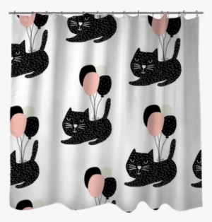 Seamless Childish Pattern With Cute Cats Flying With - Textile #2570818