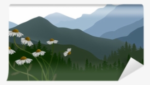 Chamomile Flowers In Green Mountains Wall Mural • Pixers® - Summit #2570851