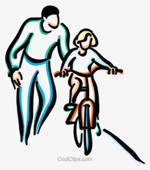 Little Girl Learning To Ride A Bicycle Royalty Free - Learning To Ride A Bike Clipart #2571366