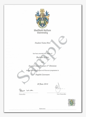 Award Certificates - Sheffield Hallam University Degree Certificates #2573282