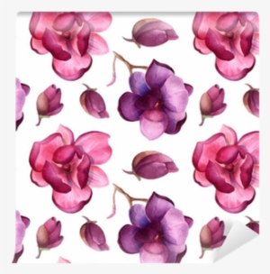 Magnolia Or Tulip Tree Flowers Pattern, Beautiful Watercolor - Watercolor Painting #2582181