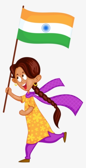 India Wedding Illustration, School Projects, Clip Art, - Girl With A Indian Flag Animation #2583330