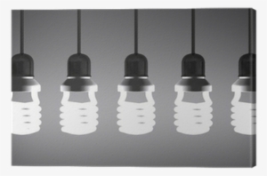 Hanging Glowing Spiral Light Bulbs On Gray Canvas Print - Incandescent Light Bulb #2589701