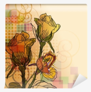 Vector Background With Roses And Golden Swirls Wall - Rose #2597364