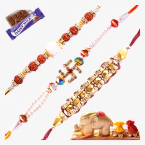 Spiritual Rudraksh And Swastik Rakhi With Fancy Rakhi - Cadbury Dairy Milk Chocolate Bars, 12-count #2597881