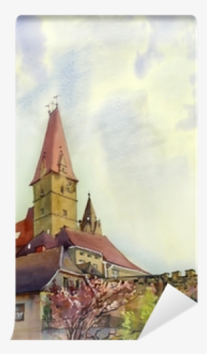 Watercolor Of Old Tower In Weisskirchen, Austria Wall - Painting #261797