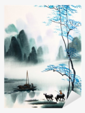 Chinese Landscape Watercolor Painting Sticker • Pixers® - Chinese Landscape Watercolor #262215
