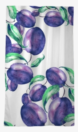 Clip Stock Watercolor Seamless Pattern Sprig Plums - Śliwki Wzory #269639