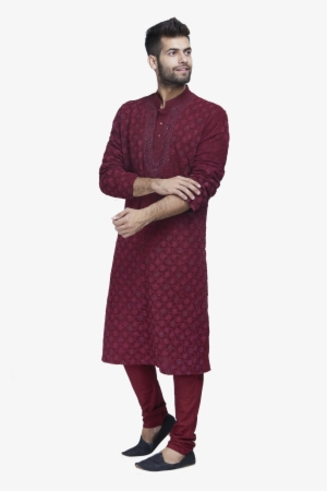 Embroidered Maroon Kurta Set - Embroidery #2601329