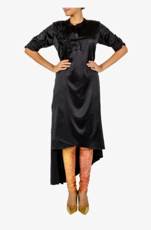 Black Asymmetrical Kurta With Printed Tights By Archana - Little Black Dress #2601594