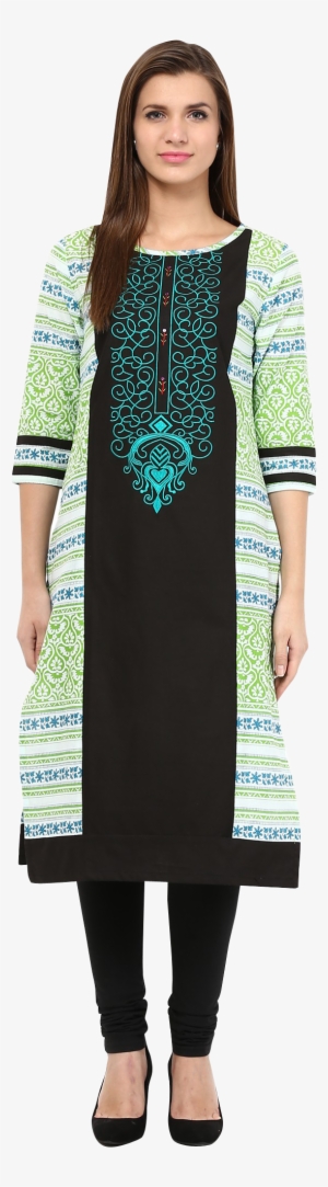 Feather Satin Embroidered Yoke Black Kurti - Kurta #2603068