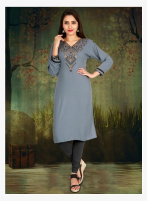 Indijoy Women's Rayon Straight Kurti With Embroidery-grey - Embroidery #2603469