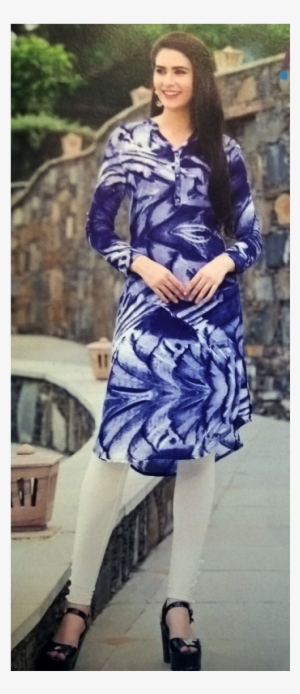 100miles Indigo Rayon White And Blue Stitched Kurti - Girl #2603619