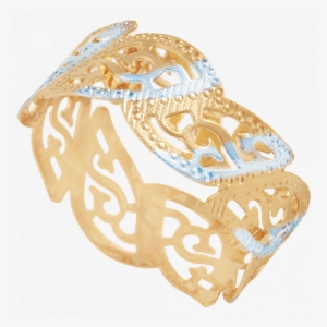 Rk Fashion 18k White And Gold Plated Elegant Cnc Cutting - Two Layer Hollow Cut Out Pattern Ring Jewelry #2607937