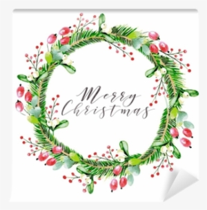 Watercolor Vector Illustration - Vánoční Venec Kreslený #2609614