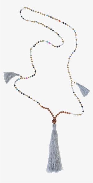 Mala With 3 Grey Tassels Glass Beads And Rudraksha #2610157