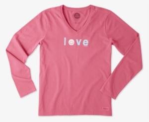 Women's Smiley Love Long Sleeve Crusher Vee - Life Is Good Womens Crusher Long #2612830