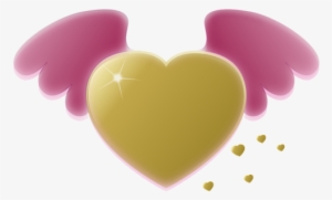 Hearts, Shaped, Golden, Yellow, Glowing - Cartoon Hearts With Wings #2614531