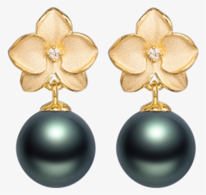 Tahitian Pearl And Diamond Orchid Earrings In Yellow - Pearl Earring At Png #2615215