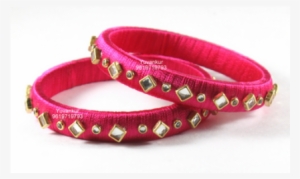 Dark Pink Unusual Silk Thread Stone Studed Bangles - Bangle #2615333