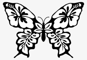 Flower With Butterfly Drawing At Getdrawings - Flower Butterfly Black And White Drawing #2616092