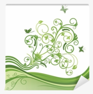 Green Elegant Flower And Butterfly Border Wall Mural - Green Butterfly Border #2616132