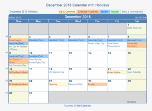 December 2018 Printable Calendar With Us Holidays - January 2019 Calendar With Holidays #2616582