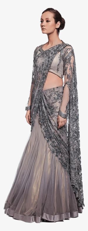 Embellished Slate Grey Saree Lehenga - Photo Shoot #2618085