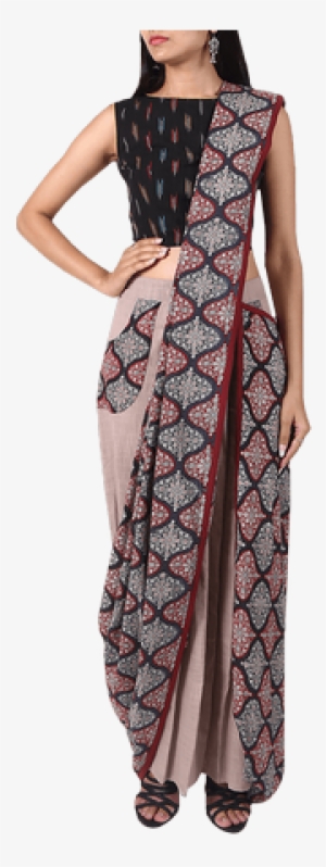 Lavender Pure Cotton Stitched Saree With Detachable - Sari #2618351