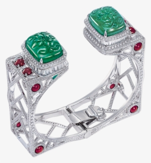 Carved Emerald, Ruby And Diamond Bangle - Ruby And Diamond Bangle #2619046