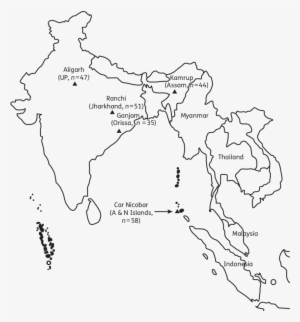 Map Of India Showing The Parasite Collection Sites - Black And White Maps Of South East Asia #2619952