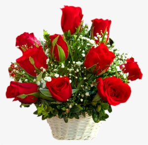 24 Red Roses Basket - Flower Rose In Basket Png #2624118