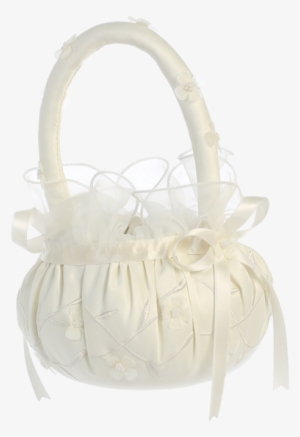 Matte Satin Flower Girl Basket With Pearl Centered - Flower Girl Basket Png #2624263