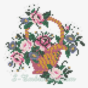 10087 Cross Stitch Flower Basket Embroidery - Cross Stitch Flower Basket Designs #2624353
