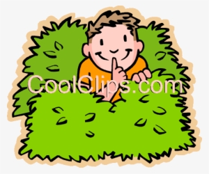 Boy Hiding In Bushes Royalty Free Vector Clip Art Illustration - Hiding In A Bush Clipart #2625593