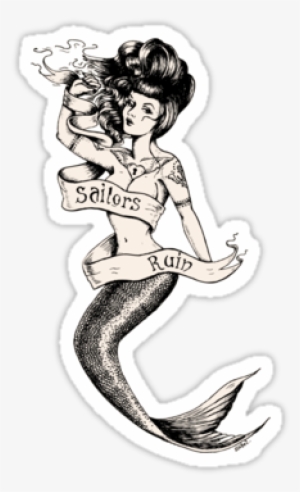 Sailors Ruin, Vintage Mermaid Tattoo Style Stickers - Old School Tattoo Mermaid #2635942
