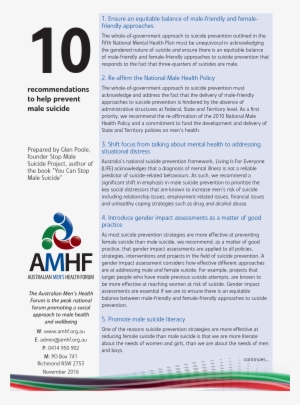 009 Kp04 10 Reccomendations To Prevent Male Suicide - Suicide #2637797
