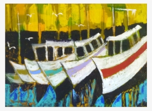 Original Acrylic Painting On Canvas "boats" By Peter - Painting #2639756