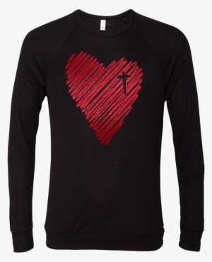 Scribble Heart Long Sleeve Tee - Bella + Canvas Unisex Lightweight Sweater, Black #2644769