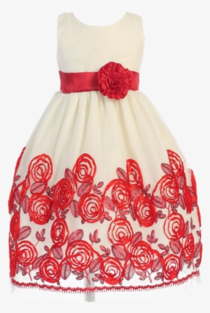 Sale Ivory Tulle & Red Floral Soutache Ribbon Girls