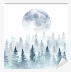 Landscape Of A Winter Forest And Rising Moon - Moon Watercolor Forest #2664987