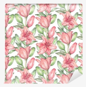 Seamless Pattern Of Pink Lilies - Drawing #2665485