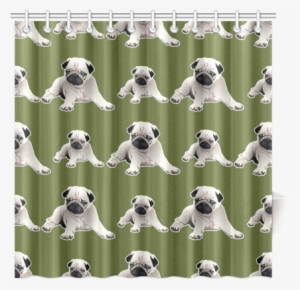 Fawn Pugs On Green Background Shower Curtain - Pug #2666443