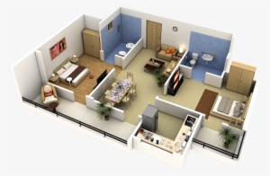Excellent Floor Plans In 3d On Floor With - Two Bedroom Apartment Ideas #2671579