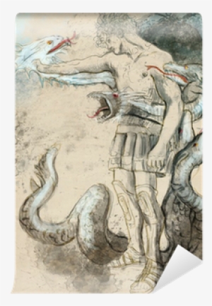 Slay The Nine-headed Lernaean Hydra - Hercules Fighting Hydra Vector #2673049