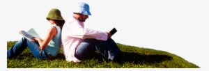 A Man And A Woman Sitting On The Grass Reading Books - People Read Book Png #2677391