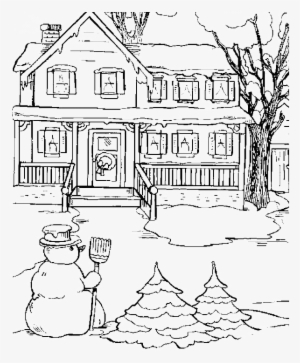The State House In Snow Day Coloring Pages - House With Snow Drawing #2681867